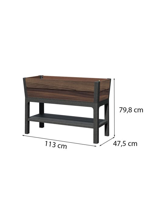 Deco elevated műanyag kerti virágláda alsó polccal 110L