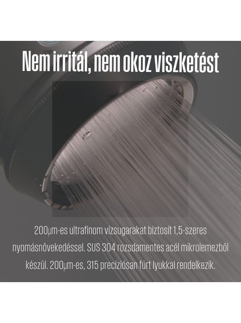 POSEION BT100® Prémium koreai revitalizáló zuhanyfej vízszűrővel, mágneses-ionizáló technológiával, szürke