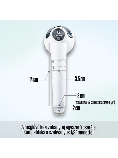 POSEION BT100® Prémium koreai revitalizáló zuhanyfej vízszűrővel, mágneses-ionizáló technológiával, szürke