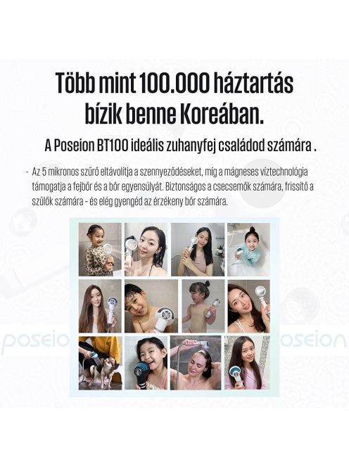 POSEION BT100® Prémium koreai revitalizáló zuhanyfej vízszűrővel, mágneses-ionizáló technológiával, szürke