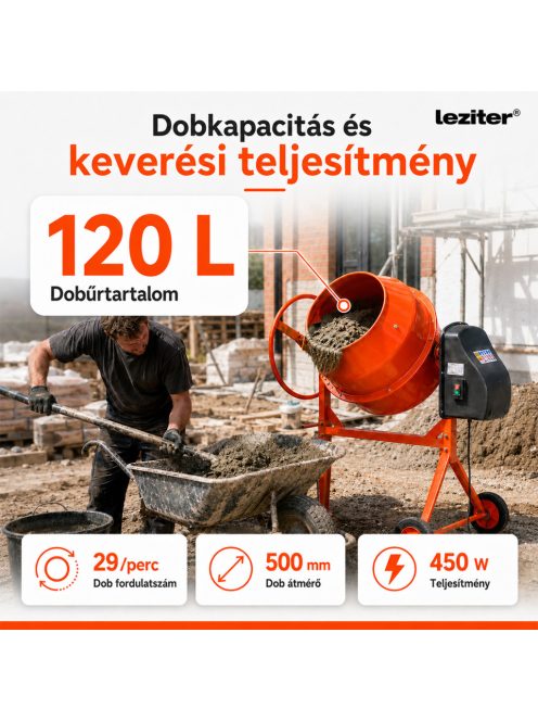 Mixer 120 betonkeverő 220V 450W 120 l