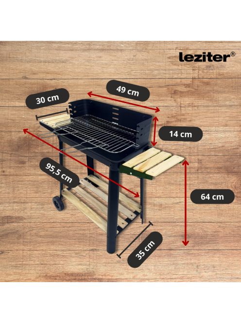 Téglalap alakú görgős faszenes grill