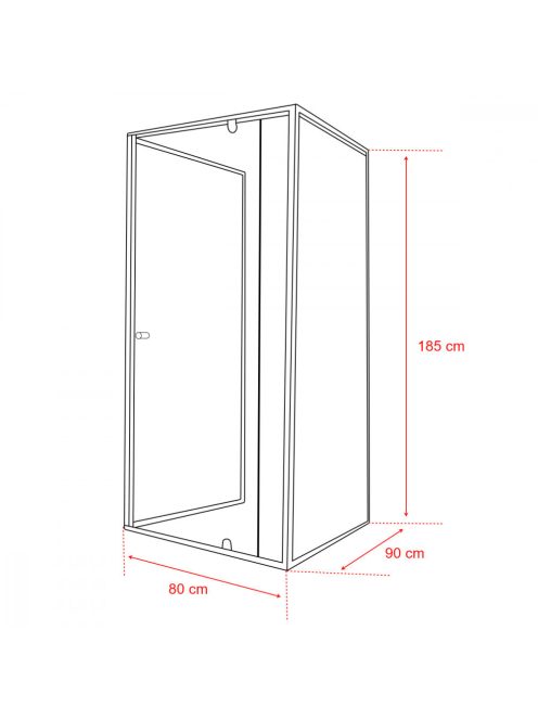 Flexi 80x90 cm falsíkra szerelhető aszimmetrikus zuhanykabin zuhanytálca nélkül