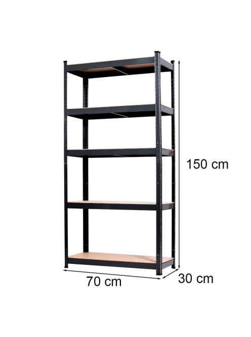 Nagy teherbírású polc 150x70x30 cm 150 kg fekete