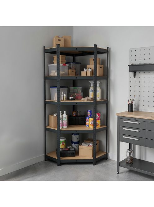 Nagy teherbírású sarokpolc 180x70x40-40 cm 175 kg fekete