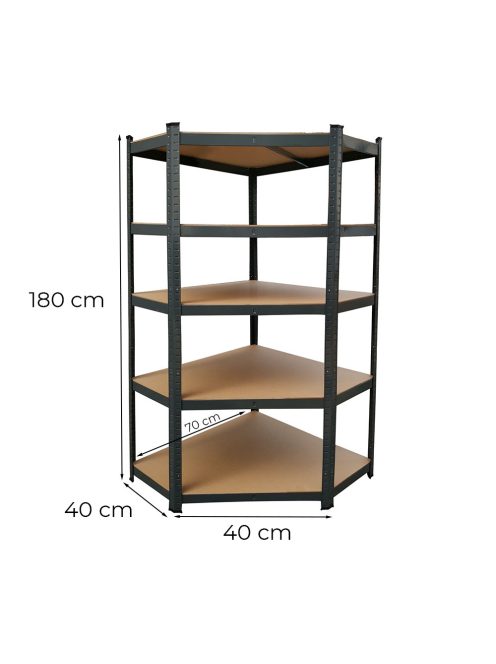Nagy teherbírású sarokpolc 180x70x40-40 cm 175 kg fekete