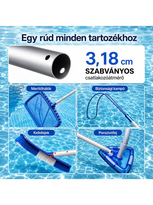 Teleszkópos rúd medence tisztító hálóhoz LMTH-01 2x180 cm, 0,8 mm, ezüst