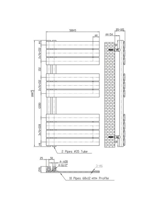 Solaro Design törölközőszárító radiátor 1000x500 mm fehér
