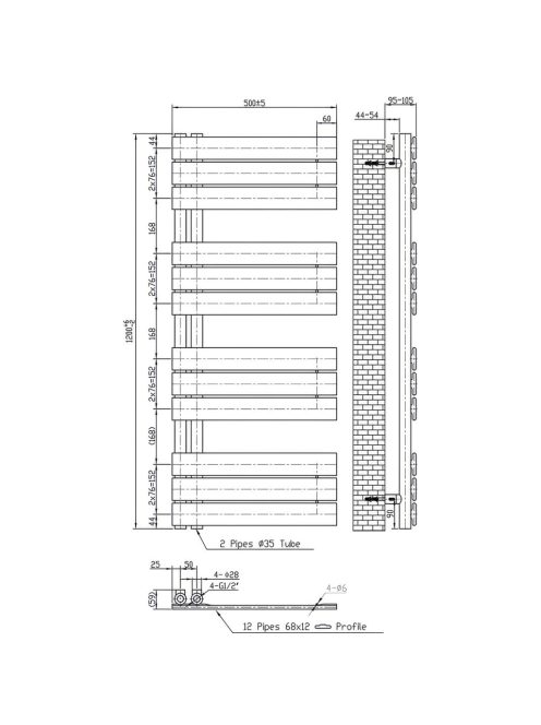 Solaro Design törölközőszárító radiátor 1200x500 mm fekete