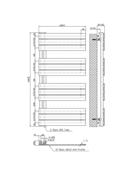Solaro Design törölközőszárító radiátor 1200x600 mm fehér