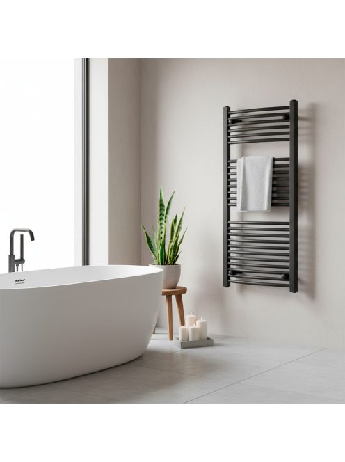 Íves törölközőszárító radiátor 1200x600 mm fekete