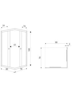   Olga SQ Element 80x90 fekete szögletes zuhanykabin tálca nélkül