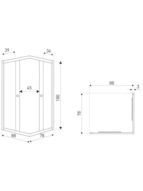 Olga SQ Element 80x90 fekete szögletes zuhanykabin tálca nélkül