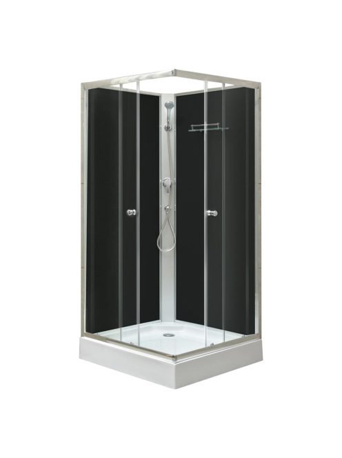 Polo Black II 80x80 cm szögletes fekete hátfalas zuhanykabin   zuhanytálcával