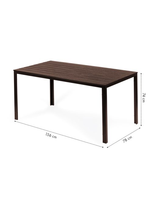 6 személyes kerti asztal 156x78 cm polywood barna