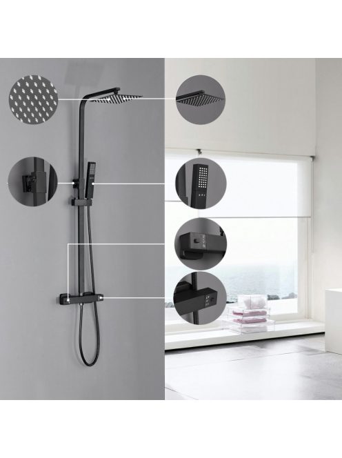 Mazama Black zuhanyszett termosztátos csapteleppel