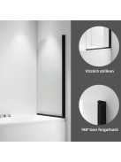 Stuxi Ravenna Black 75x140 kihajtható 1 szárnyú kádparaván 6 mm vastag vízlepergető biztonsági üveggel, fekete elemekkel