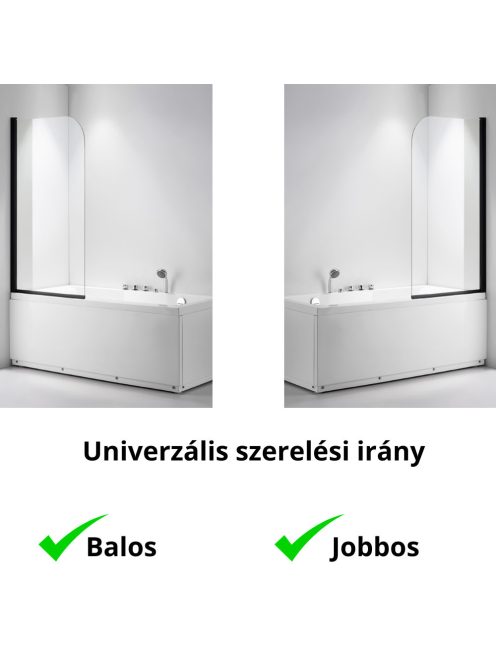 Stuxi Ravenna Black 75x140 kihajtható 1 szárnyú kádparaván 6 mm vastag vízlepergető biztonsági üveggel, fekete elemekkel