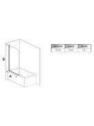 Stuxi Ravenna 75x140 kihajtható 1 szárnyú kádparaván 6 mm vastag vízlepergető biztonsági üveggel, krómozott elemekkel