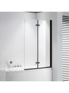 Stuxi Ravenna Black 100x140 összecsukható 2 szárnyú kádparaván 6 mm vastag vízlepergető biztonsági üveggel, fekete elemekkel