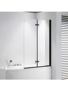   Stuxi Ravenna Black 100x140 összecsukható 2 szárnyú kádparaván 6 mm vastag vízlepergető biztonsági üveggel, fekete elemekkel