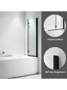 Stuxi Ravenna Black 100x140 összecsukható 2 szárnyú kádparaván 6 mm vastag vízlepergető biztonsági üveggel, fekete elemekkel