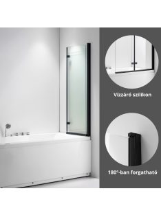   Stuxi Ravenna Black 100x140 összecsukható 2 szárnyú kádparaván 6 mm vastag vízlepergető biztonsági üveggel, fekete elemekkel