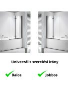 Stuxi Ravenna Black 100x140 összecsukható 2 szárnyú kádparaván 6 mm vastag vízlepergető biztonsági üveggel, fekete elemekkel