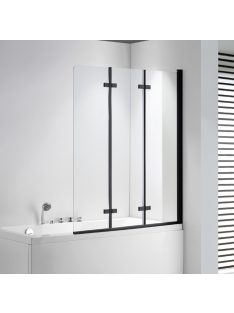   Stuxi Ravenna Black 120x140 összecsukható 3 szárnyú kádparaván 6 mm vastag vízlepergető biztonsági üveggel, fekete elemekkel
