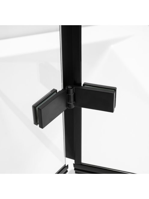 Stuxi Ravenna Black 120x140 összecsukható 3 szárnyú kádparaván 6 mm vastag vízlepergető biztonsági üveggel, fekete elemekkel