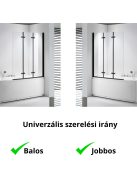 Stuxi Ravenna Black 120x140 összecsukható 3 szárnyú kádparaván 6 mm vastag vízlepergető biztonsági üveggel, fekete elemekkel