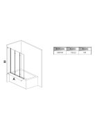 Stuxi Ravenna Black 120x140 összecsukható 3 szárnyú kádparaván 6 mm vastag vízlepergető biztonsági üveggel, fekete elemekkel