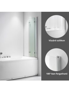   Stuxi Ravenna 120x140 összecsukható 3 szárnyú kádparaván 6 mm vastag vízlepergető biztonsági üveggel, krómozott elemekkel