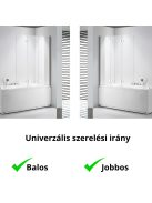 Stuxi Ravenna 120x140 összecsukható 3 szárnyú kádparaván 6 mm vastag vízlepergető biztonsági üveggel, krómozott elemekkel