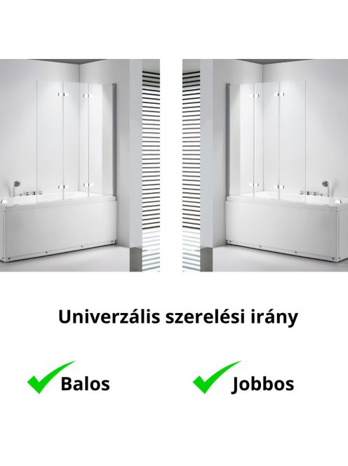 Stuxi Ravenna 120x140 összecsukható 3 szárnyú kádparaván 6 mm vastag vízlepergető biztonsági üveggel, krómozott elemekkel