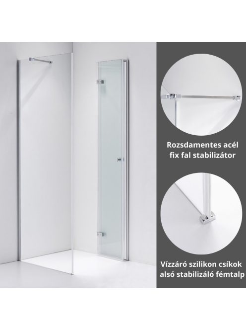 Stuxi Verona 100x100 cm szögletes csuklóajtós zuhanykabin, 6 mm vízlepergető üveggel, króm elemekkel