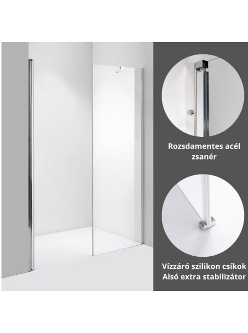 Stuxi Verona Fix 170 cm (100+70) széles csukló zuhanyajtó fix fallal, 6 mm vízlepergető üveggel, króm profillal, 195 cm magas