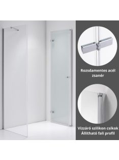   Stuxi Verona 100x80 aszimmetrikus csuklóajtós zuhanykabin 6 mm vízlepergető biztonsági üveggel, króm