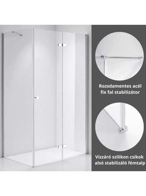 Stuxi Verona 100x90 aszimmetrikus csuklóajtós zuhanykabin 6 mm vízlepergető biztonsági üveggel, króm