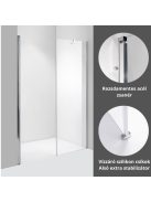 Stuxi Verona Fix 210 cm (110+100) széles csukló zuhanyajtó fix fallal, 6 mm vízlepergető üveggel, króm profillal, 195 cm magas