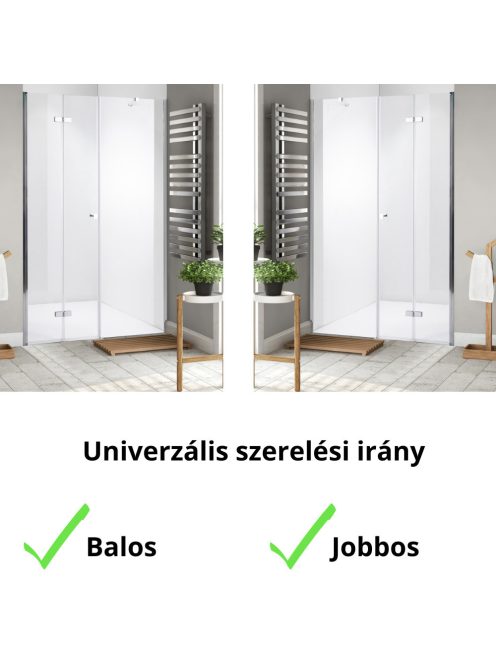 Stuxi Verona Fix 230 cm (120+110) széles csukló zuhanyajtó fix fallal, 6 mm vízlepergető üveggel, króm profillal, 195 cm magas