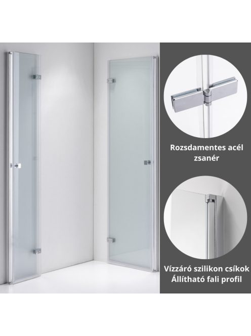 Stuxi Verona Duo 70x90 aszimmetrikus két csuklóajtós zuhanykabin 6 mm vízlepergető üveggel, króm