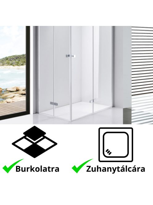 Stuxi Verona Duo 70x90 aszimmetrikus két csuklóajtós zuhanykabin 6 mm vízlepergető üveggel, króm