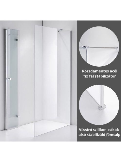 Stuxi Verona 70x100 aszimmetrikus csuklóajtós zuhanykabin 6 mm vízlepergető biztonsági üveggel, króm