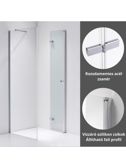 Stuxi Verona 70x70 cm szögletes csuklóajtós zuhanykabin, 6 mm vízlepergető üveggel, króm elemekkel