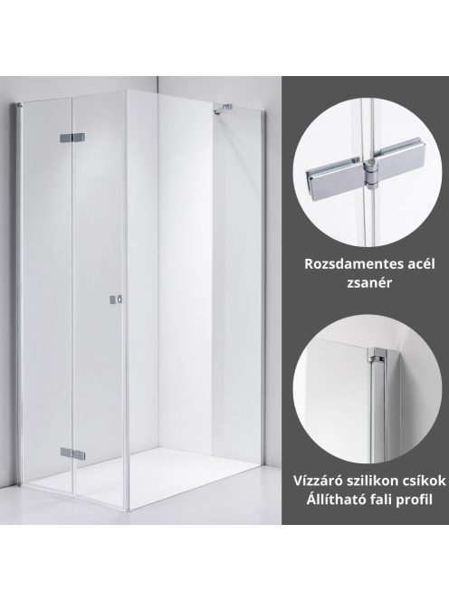 Stuxi Verona 70x90 aszimmetrikus csuklóajtós zuhanykabin 6 mm vízlepergető biztonsági üveggel, króm
