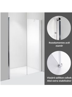   Stuxi Verona Fix 210 cm (90+120) széles csukló zuhanyajtó fix fallal, 6 mm vízlepergető üveggel, króm profillal, 195 cm magas