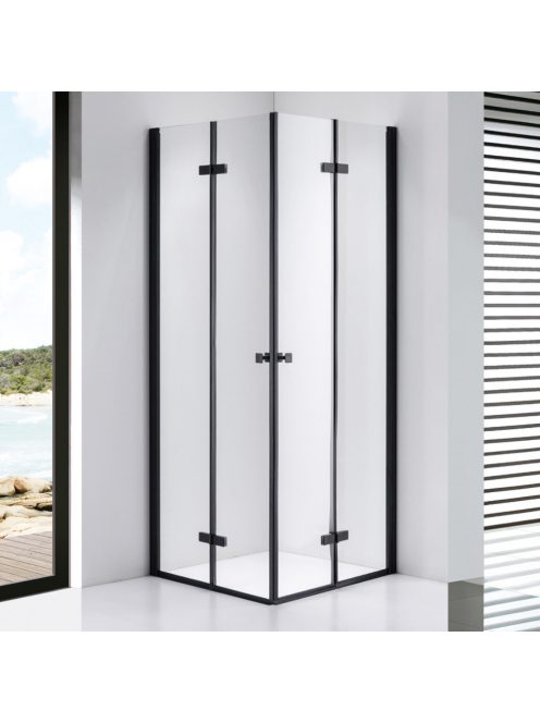 Stuxi Verona Duo Black 100x100 cm szögletes két csuklóajtós zuhanykabin, 6 mm vízlepergető üveggel, fekete