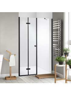   Stuxi Verona Fix Black 200 cm (100+100) széles csukló zuhanyajtó fix fallal, 6 mm vízlepergető üveggel, matt fekete profillal, 195 cm magas