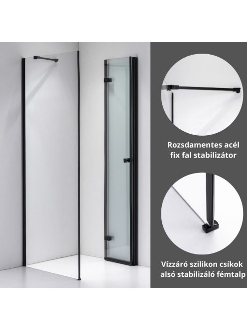 Stuxi Verona Black 100x100 cm szögletes csuklóajtós zuhanykabin, 6 mm vízlepergető üveggel, fekete elemekkel